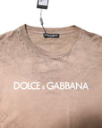 Dolce & Gabbana Beige Tie Dye Logo Print Cropped T-shirt
