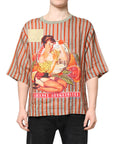 Dolce & Gabbana Multicolor Striped Graphic Linen Round Neck T-shirt