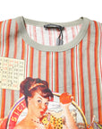 Dolce & Gabbana Multicolor Striped Graphic Linen Round Neck T-shirt