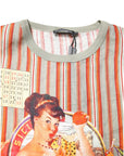 Dolce & Gabbana Multicolor Striped Graphic Linen Round Neck T-shirt