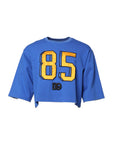 Dolce & Gabbana Blue Printed Cotton Cropped Crew Neck T-shirt