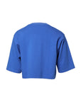 Dolce & Gabbana Blue Printed Cotton Cropped Crew Neck T-shirt