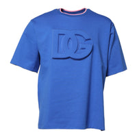 Dolce & Gabbana Blue Cotton DG Embossed Crew Neck T-shirt