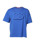 Dolce & Gabbana Blue Cotton DG Embossed Crew Neck T-shirt