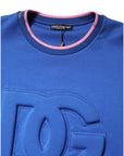 Dolce & Gabbana Blue Cotton DG Embossed Crew Neck T-shirt