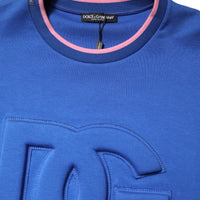Dolce & Gabbana Blue Cotton DG Embossed Crew Neck T-shirt