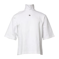 Dolce & Gabbana White Cotton Turtleneck DG Applique T-shirt