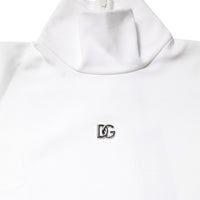 Dolce & Gabbana White Cotton Turtleneck DG Applique T-shirt
