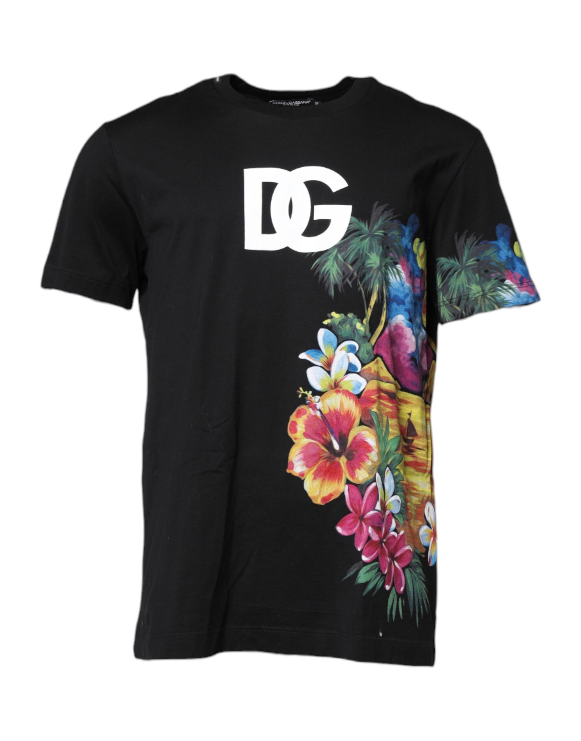 Dolce & Gabbana Black DG Floral Print Crew Neck T-shirt