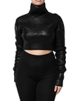 Dolce & Gabbana Black Wool Long Sleeve Turtleneck Cropped Top