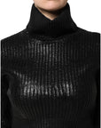 Dolce & Gabbana Black Wool Long Sleeve Turtleneck Cropped Top