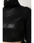 Dolce & Gabbana Black Wool Long Sleeve Turtleneck Cropped Top