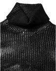 Dolce & Gabbana Black Wool Long Sleeve Turtleneck Cropped Top