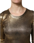 Dolce & Gabbana Gold Round Neck Long Sleeve Pullover Top