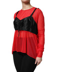 Dolce & Gabbana Red Black Bustier Detailing Long Sleeves Top