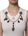 Dolce & Gabbana White Cotton Logo Crystal Detailing Tank Top