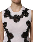 Dolce & Gabbana White Cashmere Floral Lace Detailing Tank Top