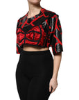 Dolce & Gabbana Red Black Cotton Bustier Detailing Cropped Top