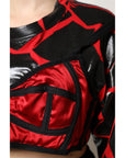 Dolce & Gabbana Red Black Cotton Bustier Detailing Cropped Top