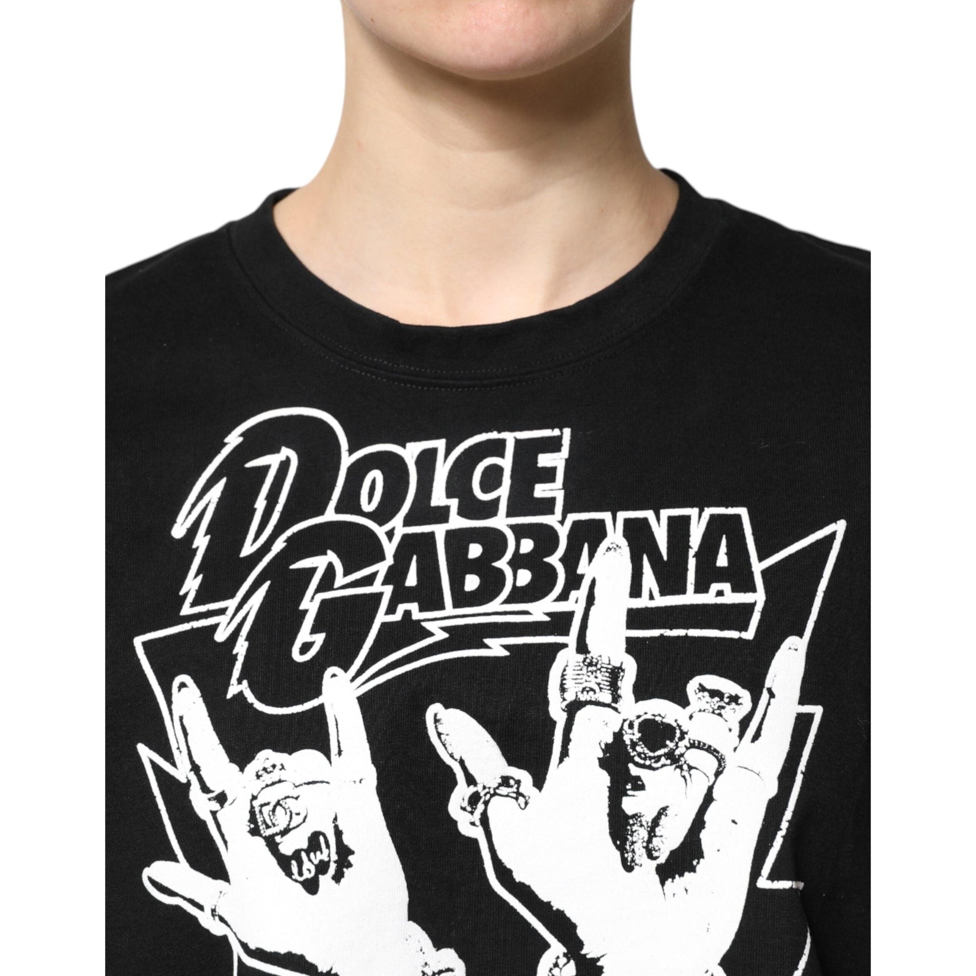 Dolce & Gabbana Black Cotton Printed Short Sleeves T-shirt