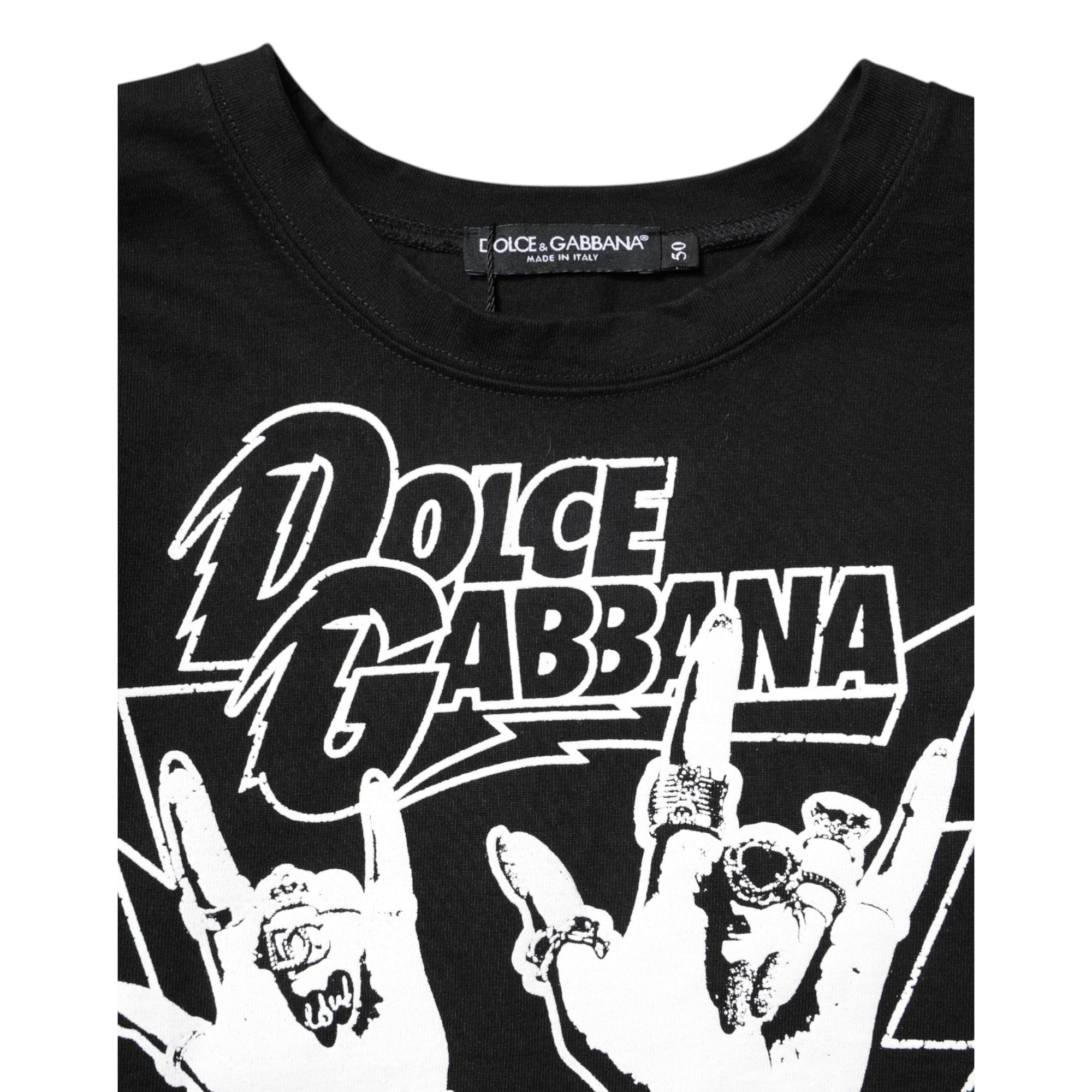 Dolce & Gabbana Black Cotton Printed Short Sleeves T-shirt