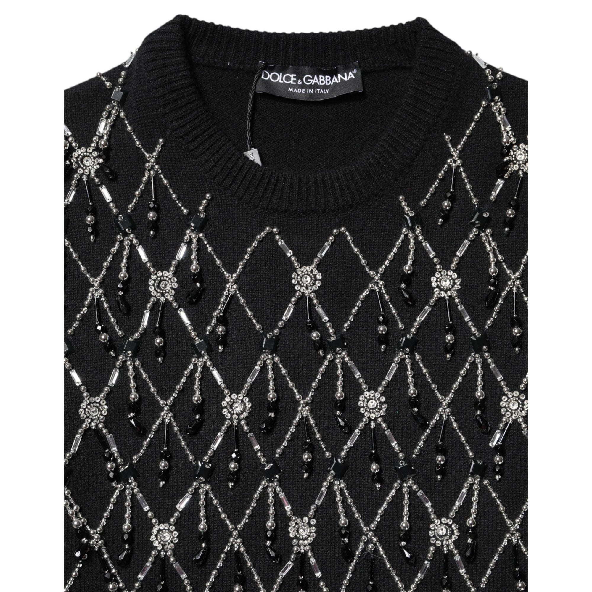 Dolce & Gabbana Black Cashmere Embellished Long Sleeves Top