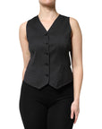Dolce & Gabbana Black Striped Button Down Sleeveless Vest Top