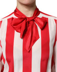 Dolce & Gabbana Red White Stripes Ascot Collar Blouse Top
