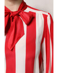 Dolce & Gabbana Red White Stripes Ascot Collar Blouse Top