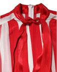 Dolce & Gabbana Red White Stripes Ascot Collar Blouse Top