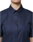 Dolce & Gabbana Blue Cotton Short Sleeves Button Down Top