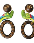 Dolce & Gabbana Multicolor Parrot Wood Brass Crystal Embellished Earrings