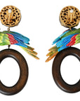 Dolce & Gabbana Multicolor Parrot Wood Brass Crystal Embellished Earrings