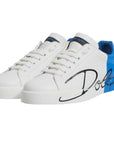 Dolce & Gabbana White Blue Leather Logo Low Top Sneakers Shoes