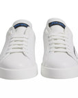 Dolce & Gabbana White Blue Leather Logo Low Top Sneakers Shoes
