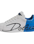 Dolce & Gabbana White Blue Leather Logo Low Top Sneakers Shoes