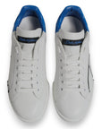 Dolce & Gabbana White Blue Leather Logo Low Top Sneakers Shoes