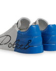 Dolce & Gabbana White Blue Leather Logo Low Top Sneakers Shoes