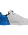 Dolce & Gabbana White Blue Leather Logo Low Top Sneakers Shoes