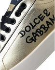 Dolce & Gabbana Gold Portofino Calf Leather Low Top Sneakers Shoes