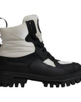 Dolce & Gabbana Black White Padded Mid Calf Lace Up Boots Shoes
