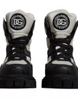 Dolce & Gabbana Black White Padded Mid Calf Lace Up Boots Shoes