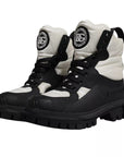 Dolce & Gabbana Black White Padded Mid Calf Lace Up Boots Shoes