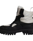 Dolce & Gabbana Black White Padded Mid Calf Lace Up Boots Shoes