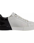Dolce & Gabbana White Black Logo Portofino Men Sneaker Shoe
