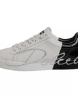 Dolce & Gabbana White Black Logo Portofino Men Sneaker Shoe