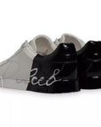 Dolce & Gabbana White Black Logo Portofino Men Sneaker Shoe