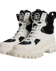 Dolce & Gabbana White Padded Mid Calf Lace Up Boots Shoes