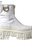 Dolce & Gabbana White Leather Rubber Logo Ankle Boots Shoes
