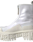 Dolce & Gabbana White Leather Rubber Logo Ankle Boots Shoes